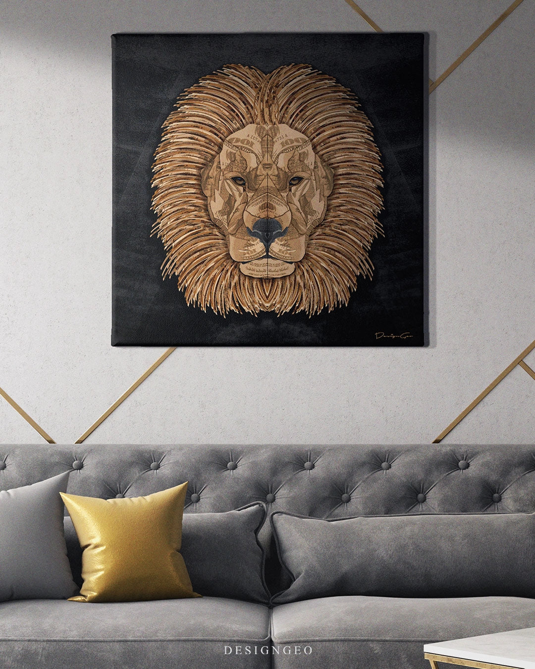 Money Lion Art Square Canvas Print by DesignGeo