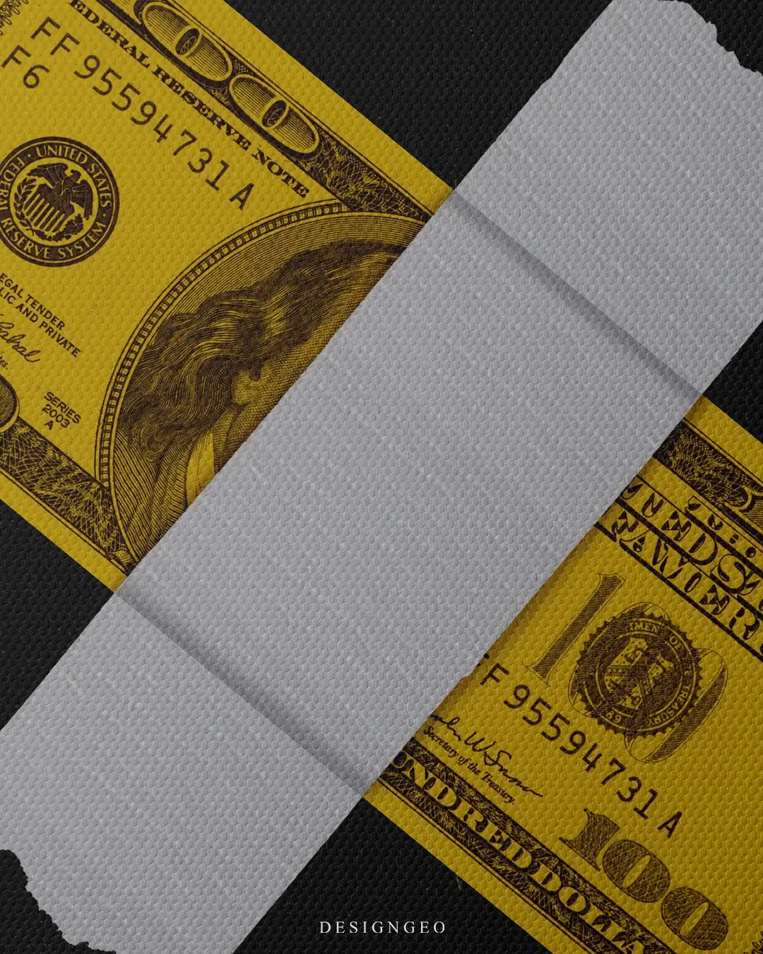 Artistic canvas illustration of a classic hundred dollar bill, symbolizing financial success, wealth, and entrepreneurship in a modern pop art style