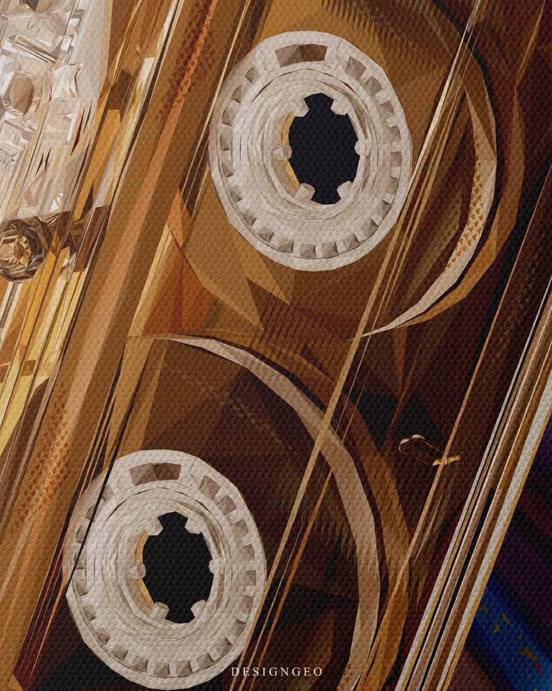 Artistic canvas illustration of iconic 1970s symbols in a psychedelic style, representing the freedom, music, and bold lifestyle of the decade