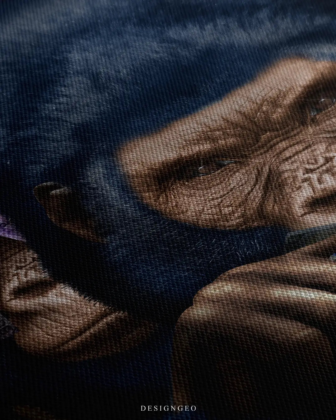 Close-up of modern motivational wall art featuring three wise apes representing "See No Evil, Hear No Evil, Speak No Evil" with a luxury money theme on a black background