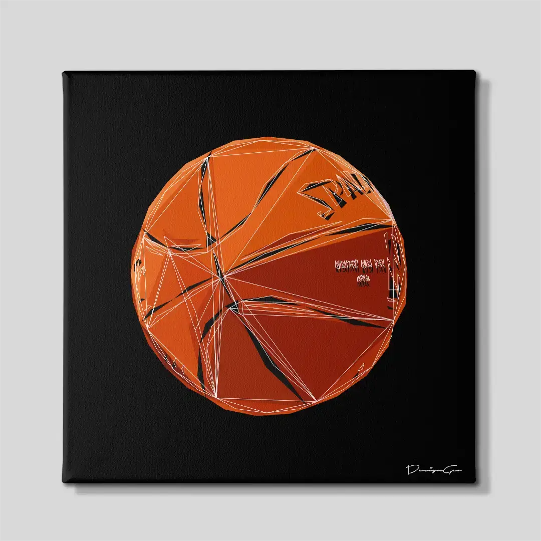 Frontal view of the Basketball square canvas wall art, a premium decorative schematic piece designed for sports enthusiasts, game rooms, and modern livings