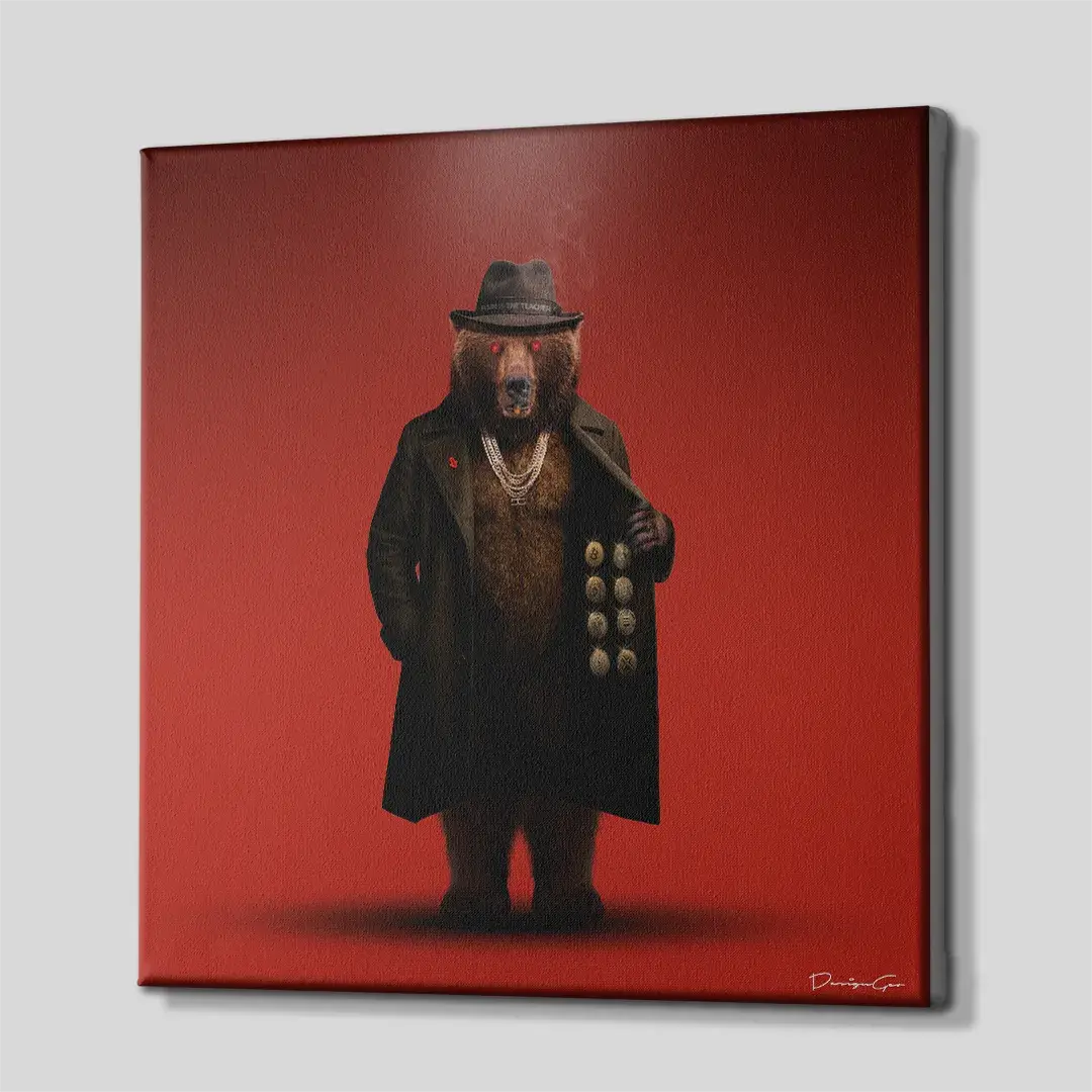 Side perspective of the Bear Market crypto canvas print showing the 3D gallery wrap edge and high-quality texture