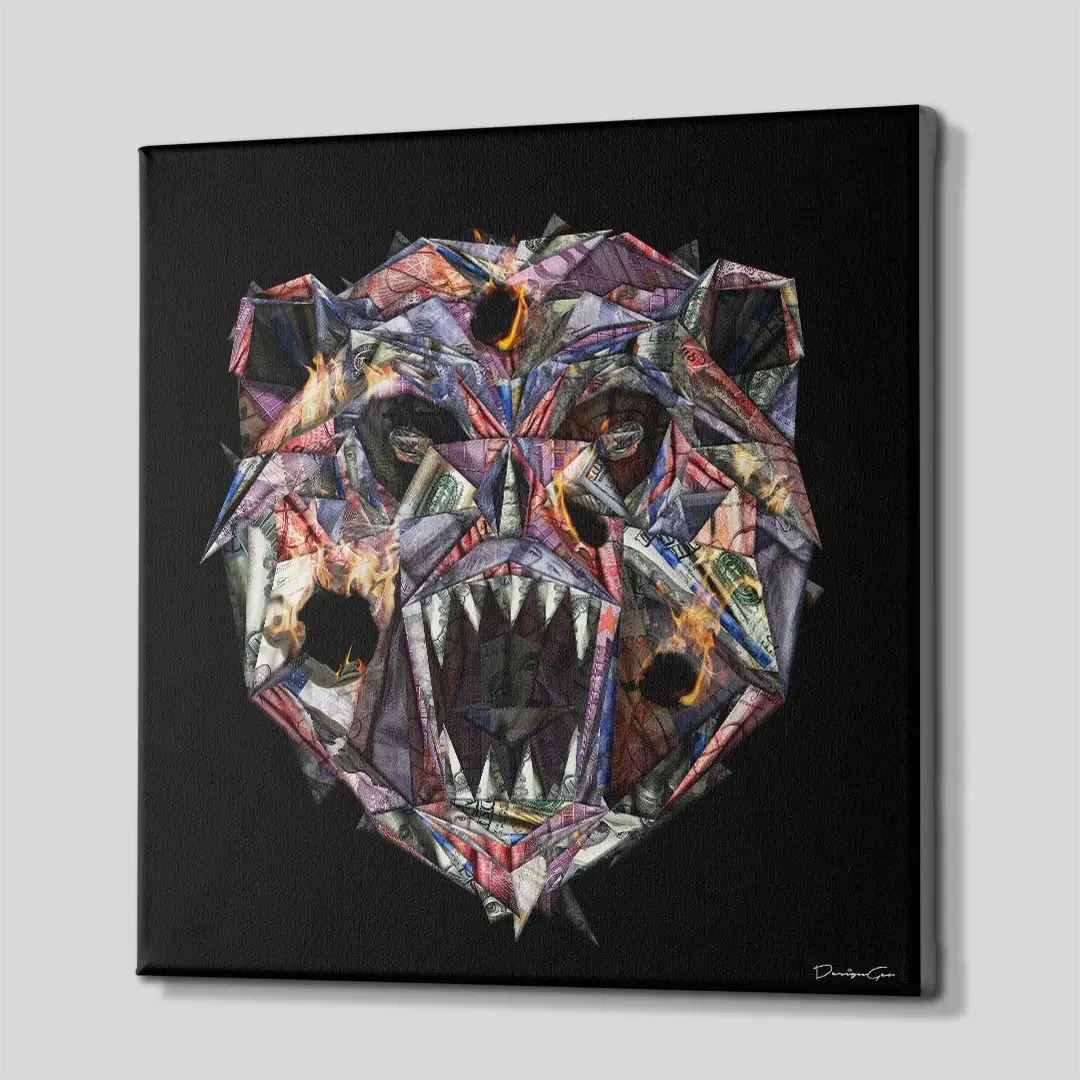 Side angle of the financial-themed motivation canvas print, highlighting the high-quality gallery wrap finish and the professional 3D frame depth