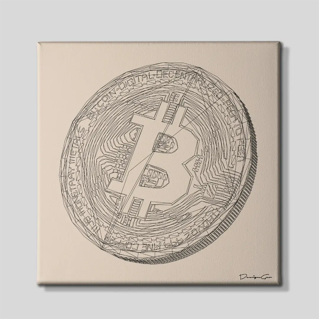 Bitcoin Coin Outline Canvas Wall Art