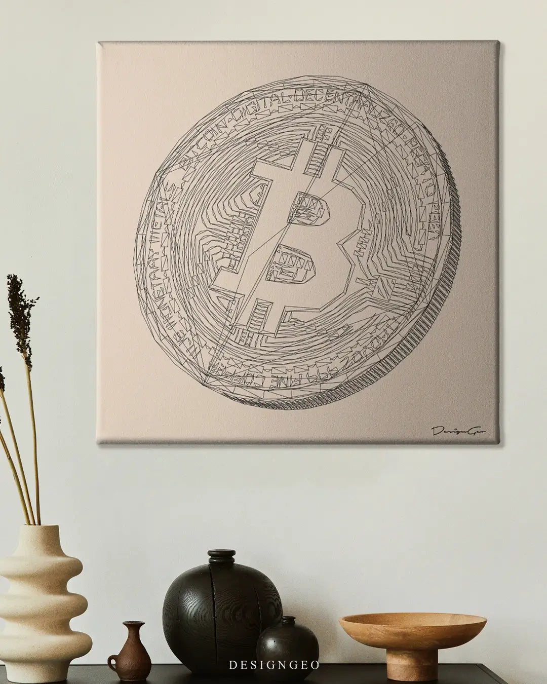 Bitcoin Coin Outline Canvas Wall Art