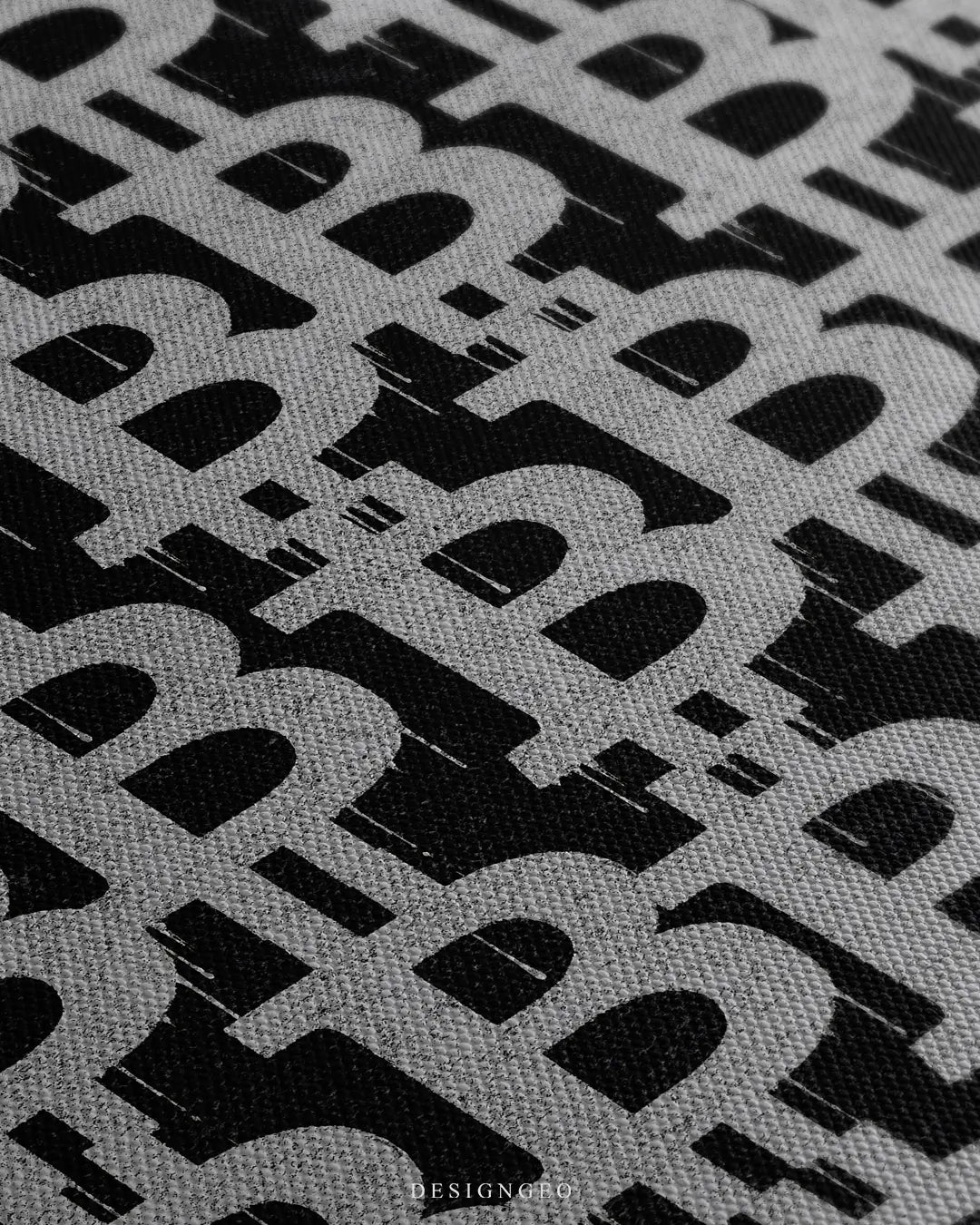Close-up side view of a canvas wall art featuring a Bitcoin symbol in white graffiti style, showing detailed spray paint drips and canvas texture