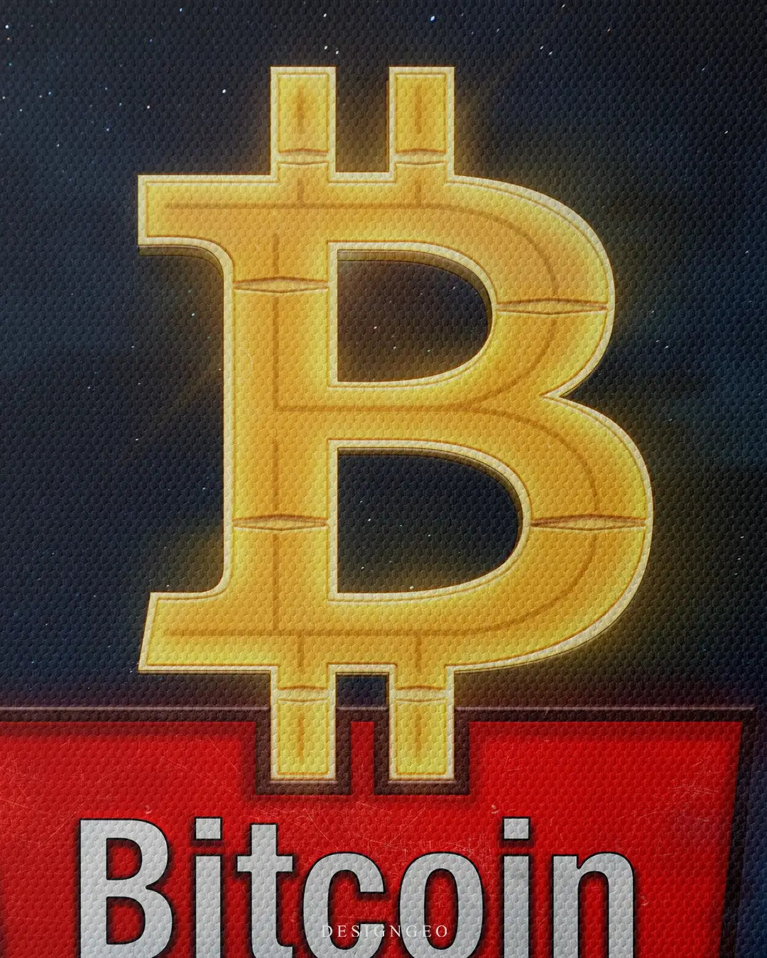 Artistic canvas illustration of the Bitcoin logo, symbolizing financial innovation and digital wealth in a sleek, professional aesthetic