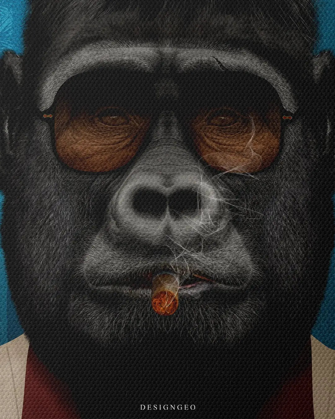 Artistic canvas illustration of a pinstripe-suited gorilla boss, symbolizing unwavering leadership, respect, and executive authority in a dark noir style