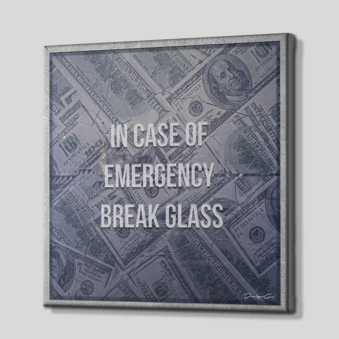 Side angle of the hundred dollar bill glass canvas print, highlighting the high-quality gallery wrap finish and professional 3D frame depth