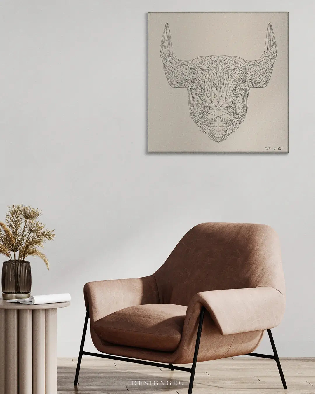 Bull Head Outline Canvas Wall Art