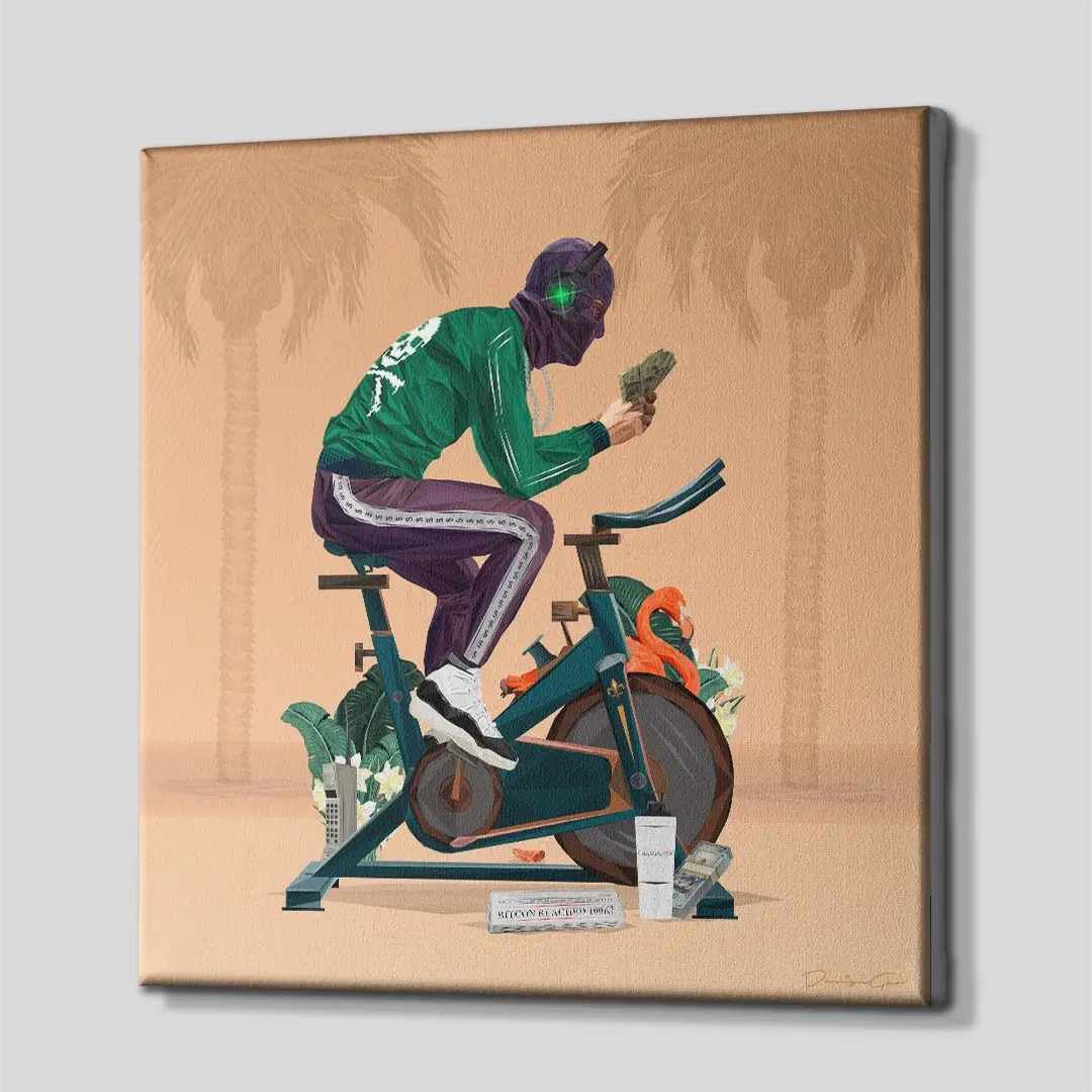 Side angle of the Miami cardio bandit canvas print, highlighting the high-quality gallery wrap finish and the professional 3D frame depth