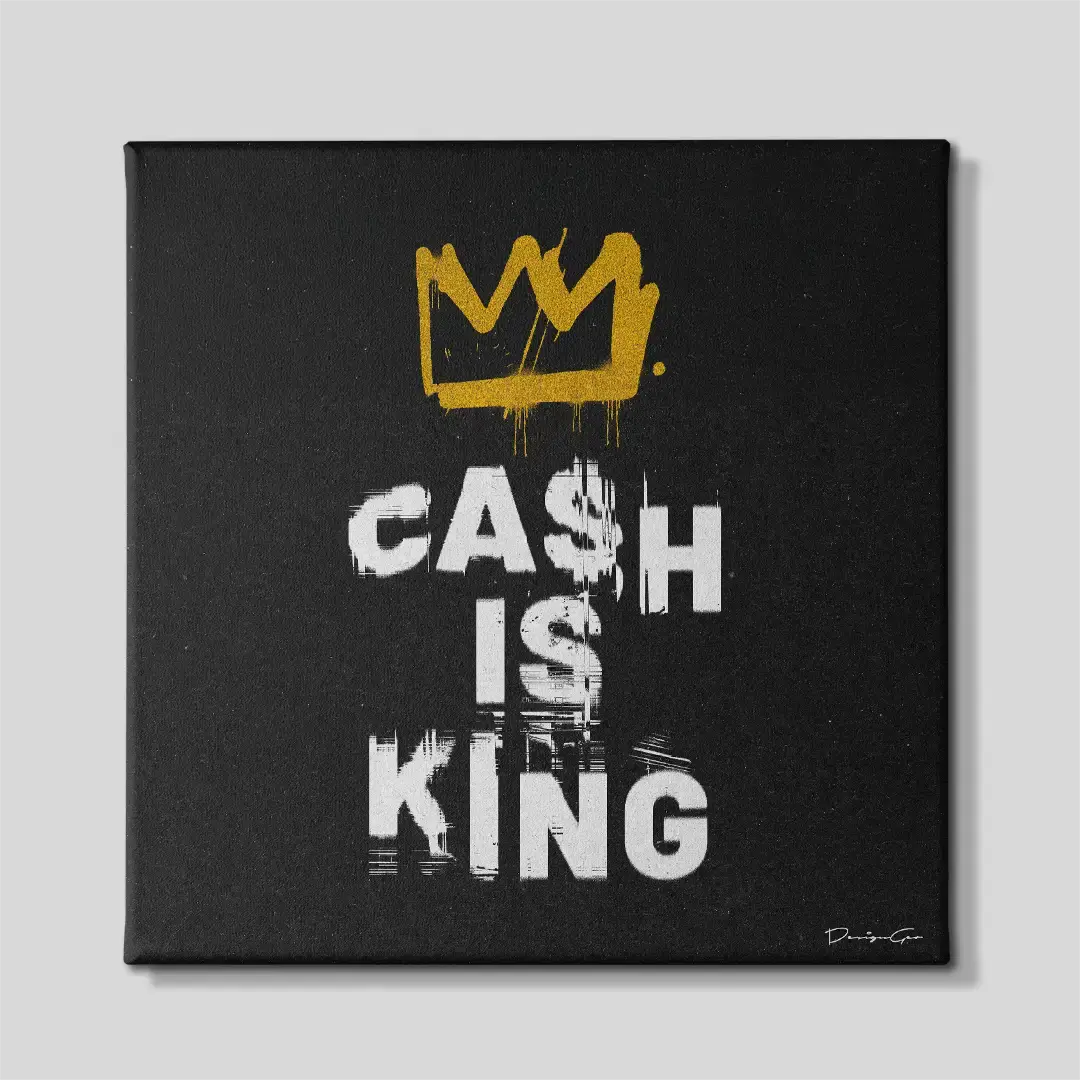 Front view of the Cash is King graffiti square canvas wall art, a premium decorative piece for modern executive offices, creative studios, or urban-inspired workspaces