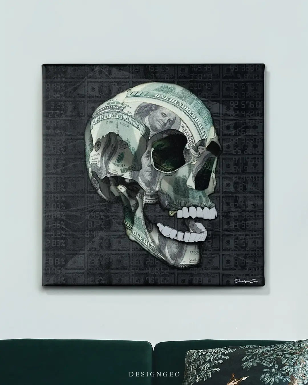 Cash Rules Skull Canvas Wall Art