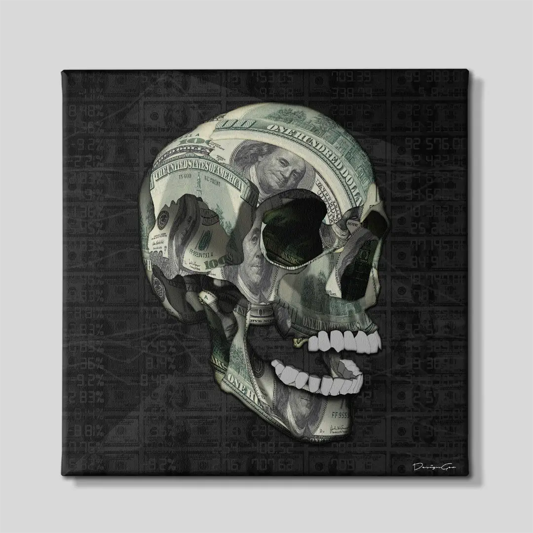 Cash Rules Skull Canvas Wall Art