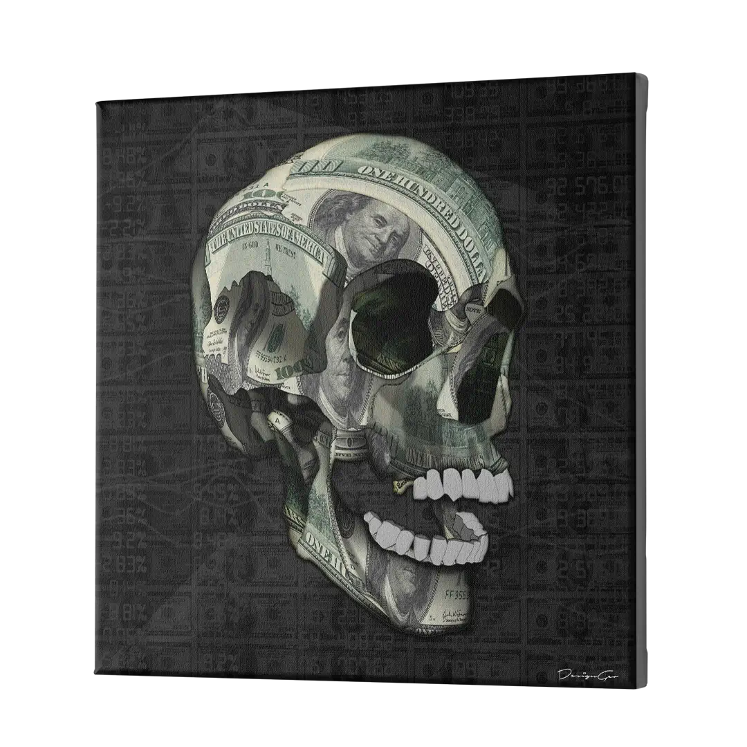 Cash Rules Skull Canvas Wall Art