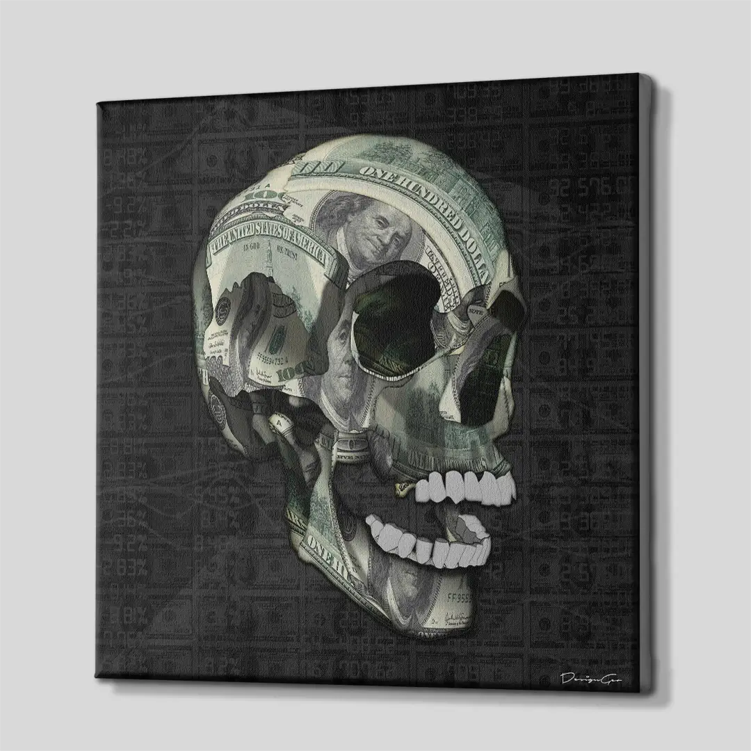 Cash Rules Skull Canvas Wall Art