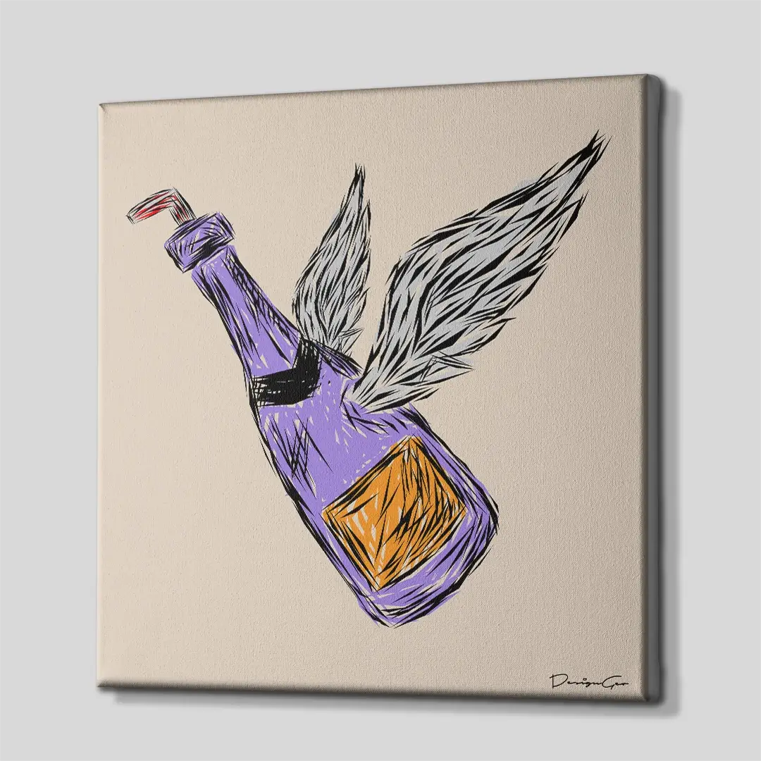 Side angle of the minimalist champagne celebration canvas print, highlighting the high-quality gallery wrap finish and the professional 3D frame depth