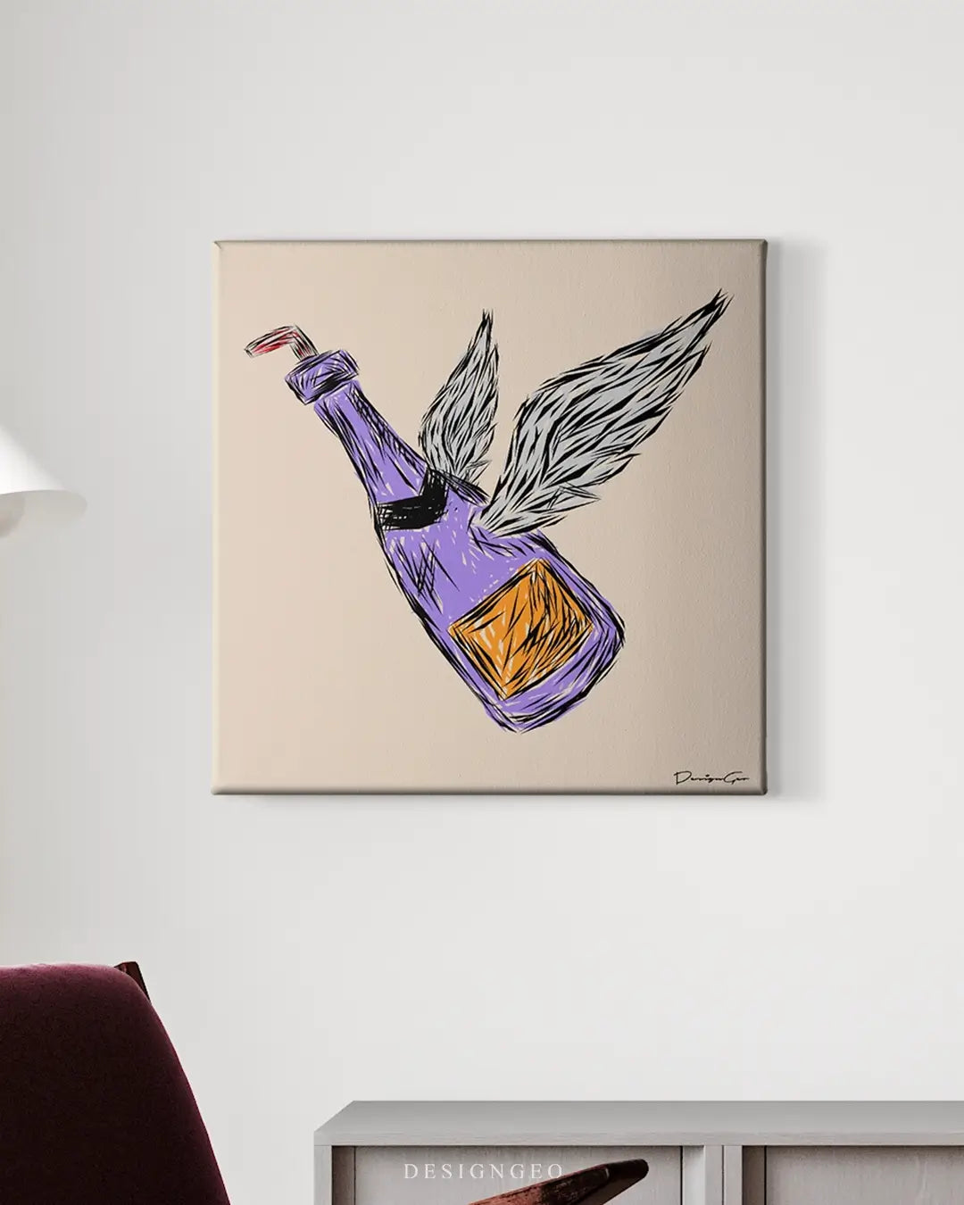 Champagne Therapy Outline Canvas Wall Art