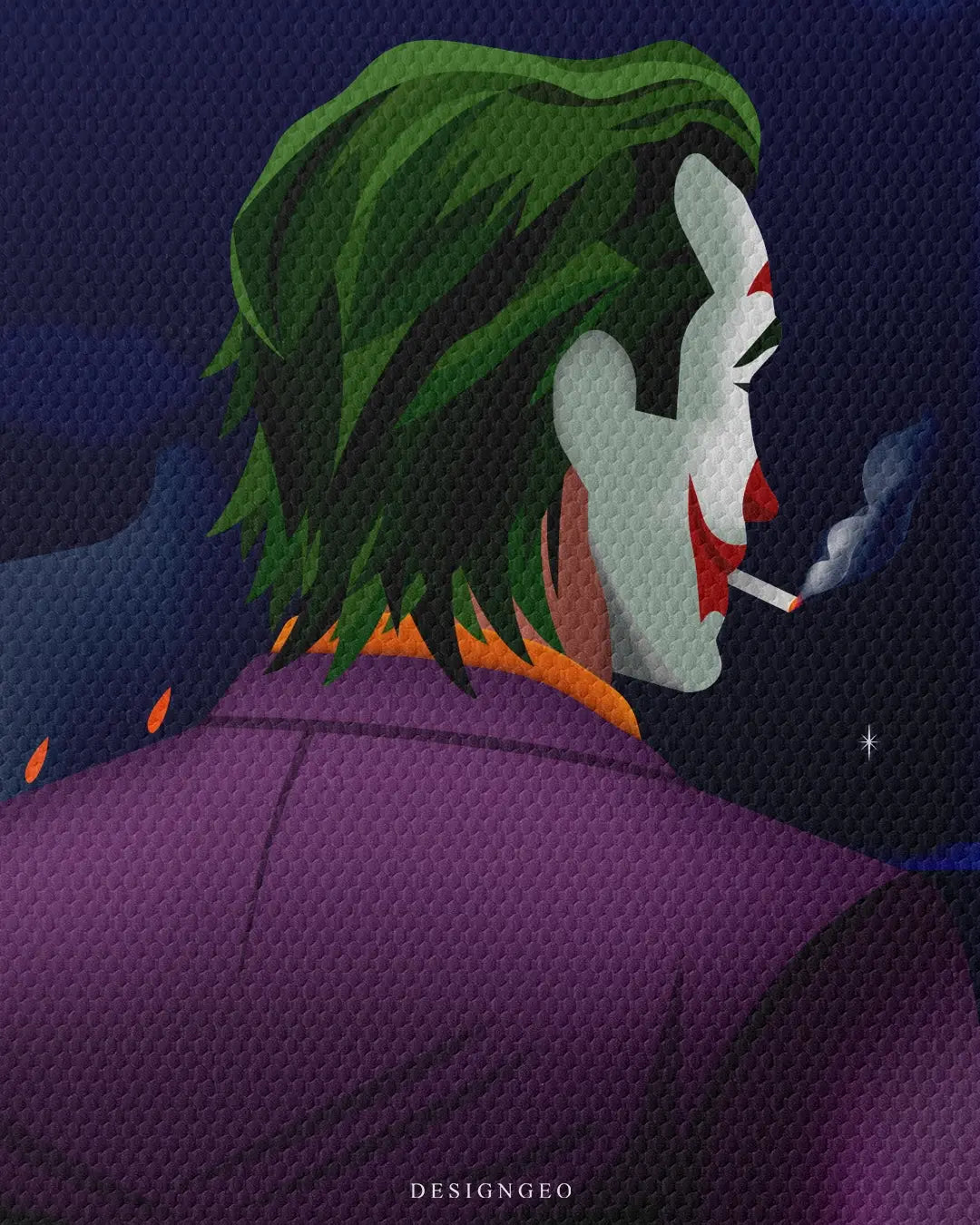 Surreal pop art illustration of a crowded city of clowns with the iconic New York City buildings in dark blue tones, symbolizing urban chaos and creativity