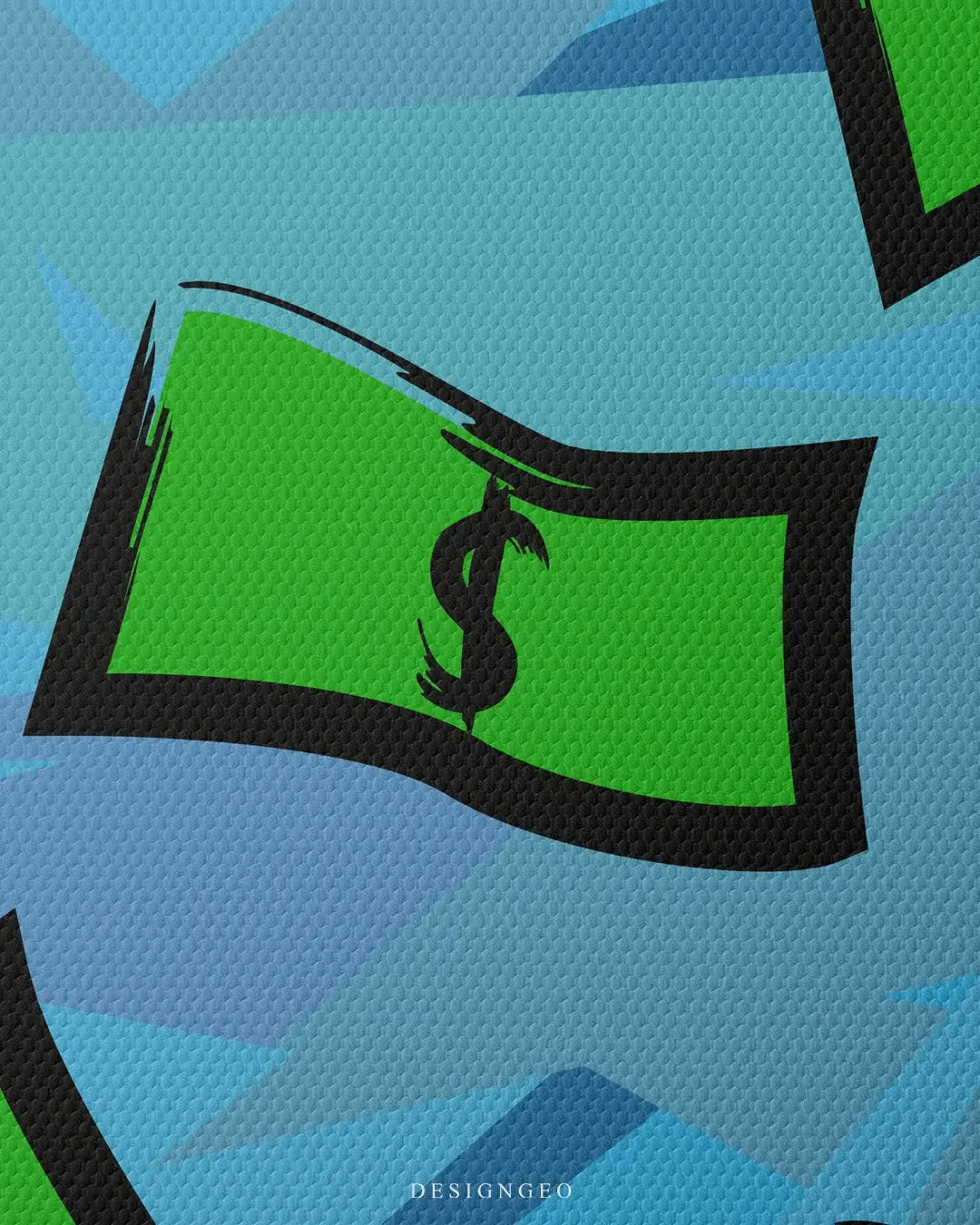 Artistic canvas illustration of floating currency, symbolizing financial freedom, the law of abundance, and the continuous flow of success for entrepreneurs