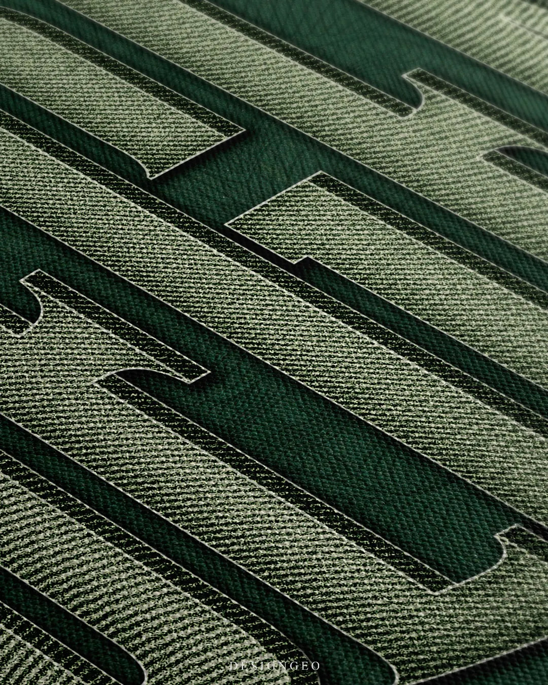 Angled macro detail shot showing fine canvas texture, intricate banknote hatching shading, and raised 3D typography on the word DEGEN