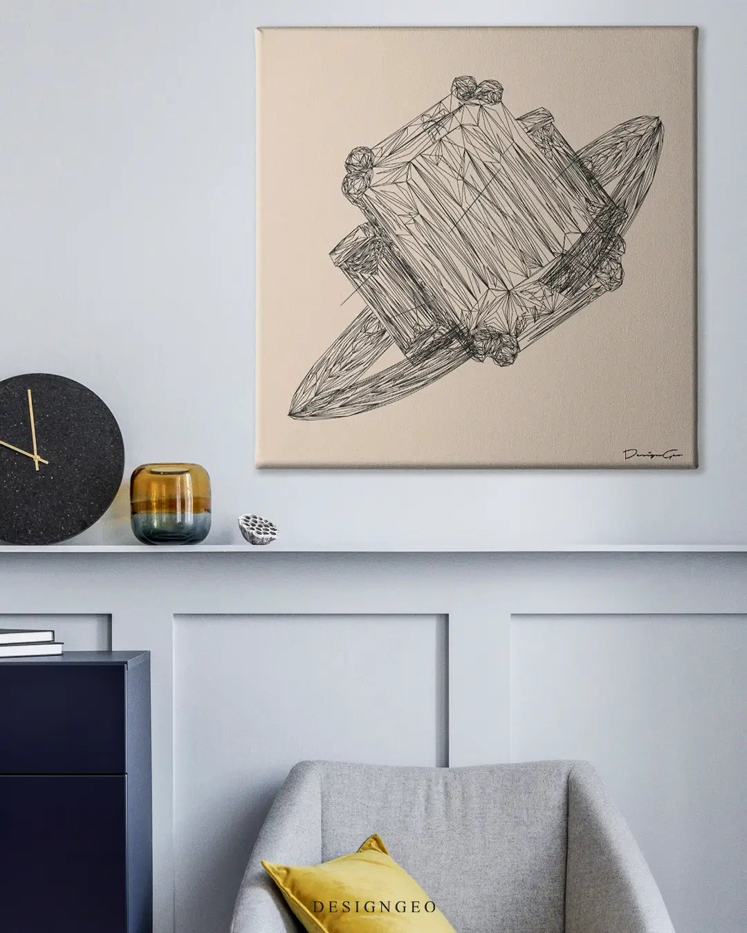 Diamond Ring Outline Canvas Wall Art