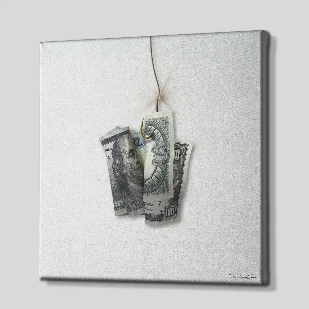 Side angle of the finance-themed motivation canvas print, highlighting the high-quality gallery wrap finish and the professional 3D frame depth
