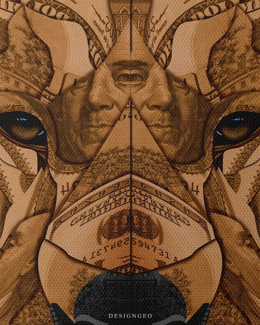 Artistic canvas illustration of a lion made of cash, symbolizing financial leadership, authority, and a millionaire mindset in a minimalist style