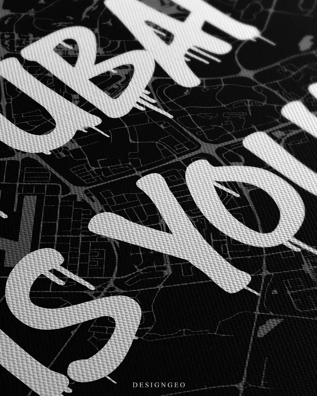 Detailed view of the "Dubai is Yours" art, showcasing the crisp contrast between the iconic coastline cartographic lines and the fluid white spray-paint lettering