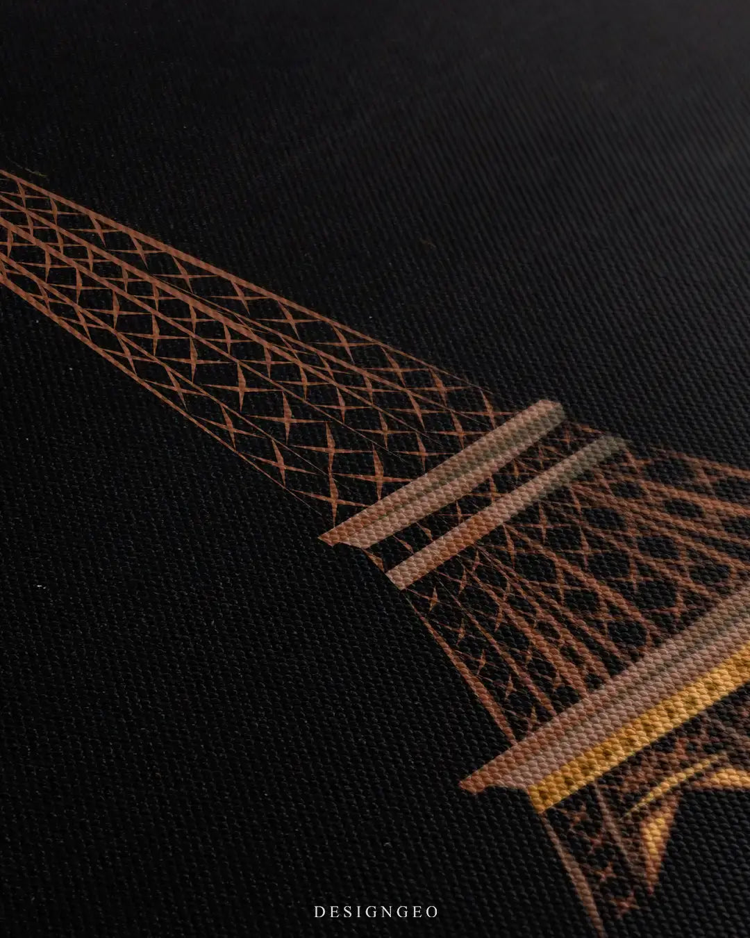 Detailed view of the Eiffel Tower canvas art, showcasing the clean technical lines, symmetrical tower blueprint, and high-contrast premium print finish
