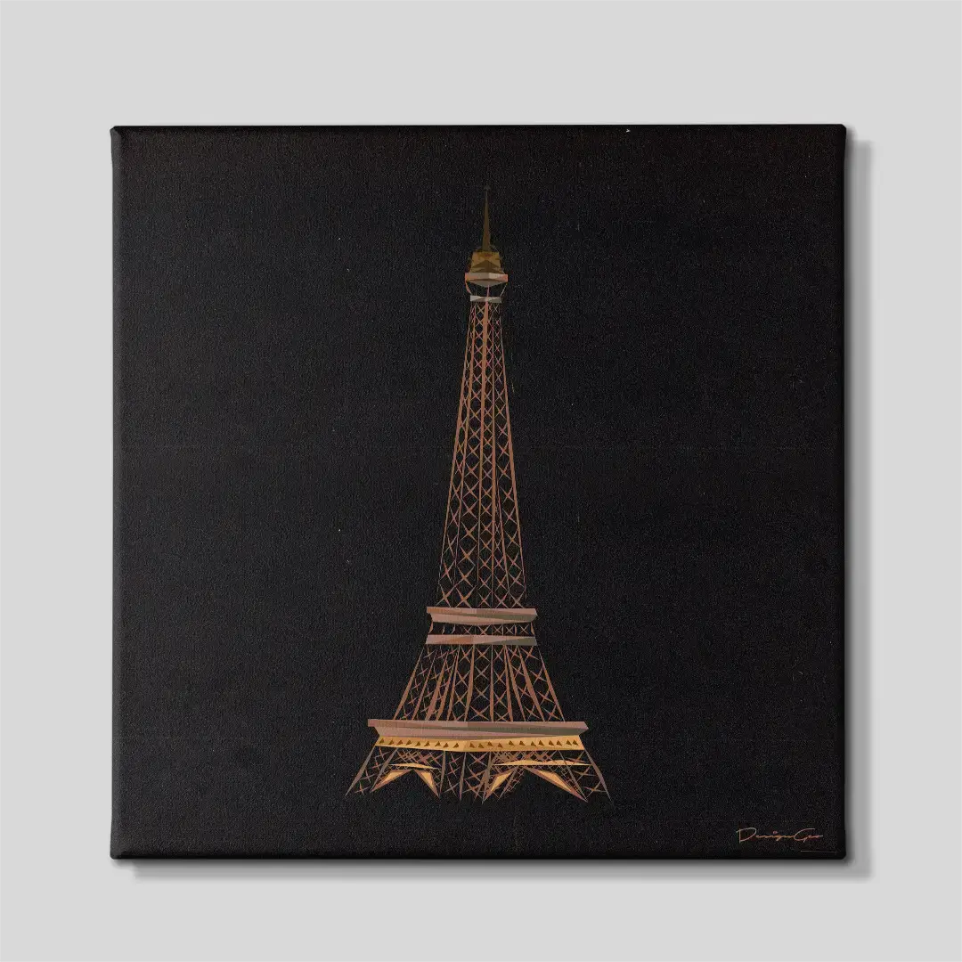 Front view of the luxury Eiffel Tower square canvas wall art, a premium decorative schematic piece designed for chic bedrooms, corporate offices, and upscale livings