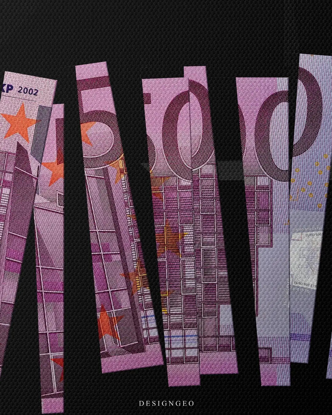Artistic canvas illustration of a sliced five hundred Euro banknote, symbolizing financial change, wealth, and a disruptive economic mindset in a minimalist style
