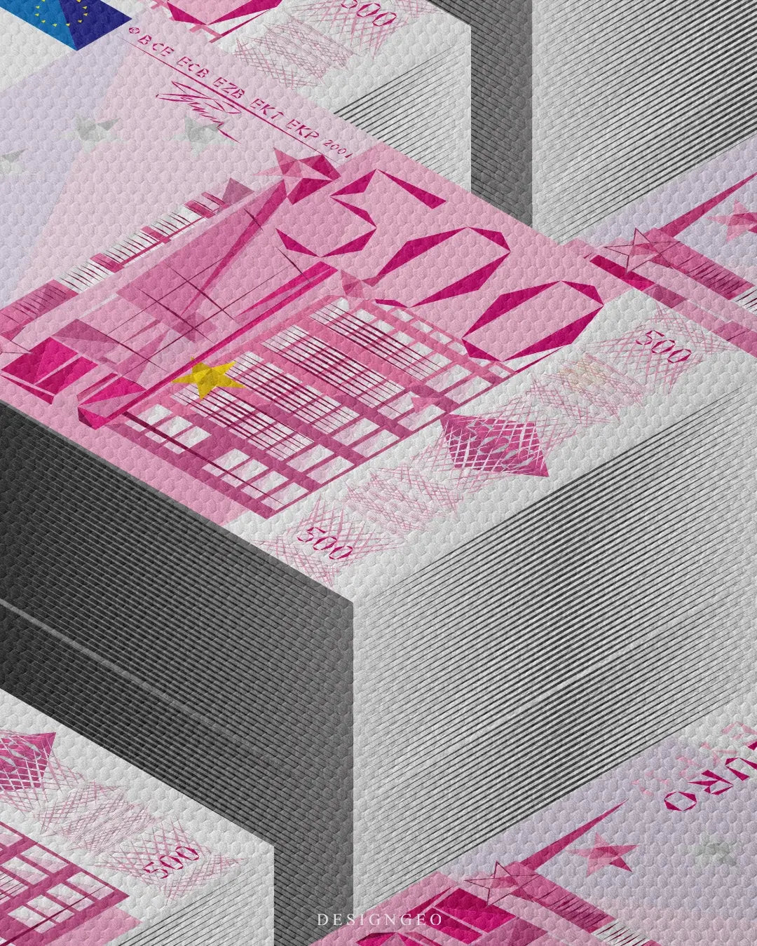 Detailed canvas illustration of multiple large stacks of bundled Euro banknotes, symbolizing abundance, high profitability, and ambitious financial goals