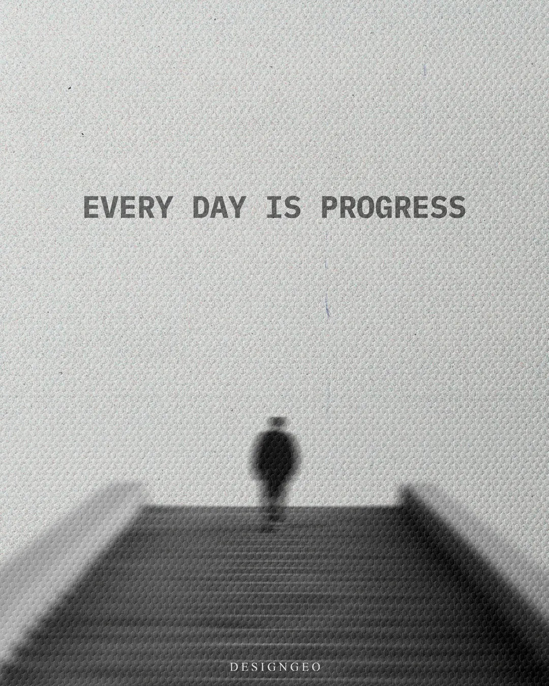 Close up texture view of Every Day Is Progress typography quote above a figure walking up stairs square canvas print 0.75 inch thin wrap