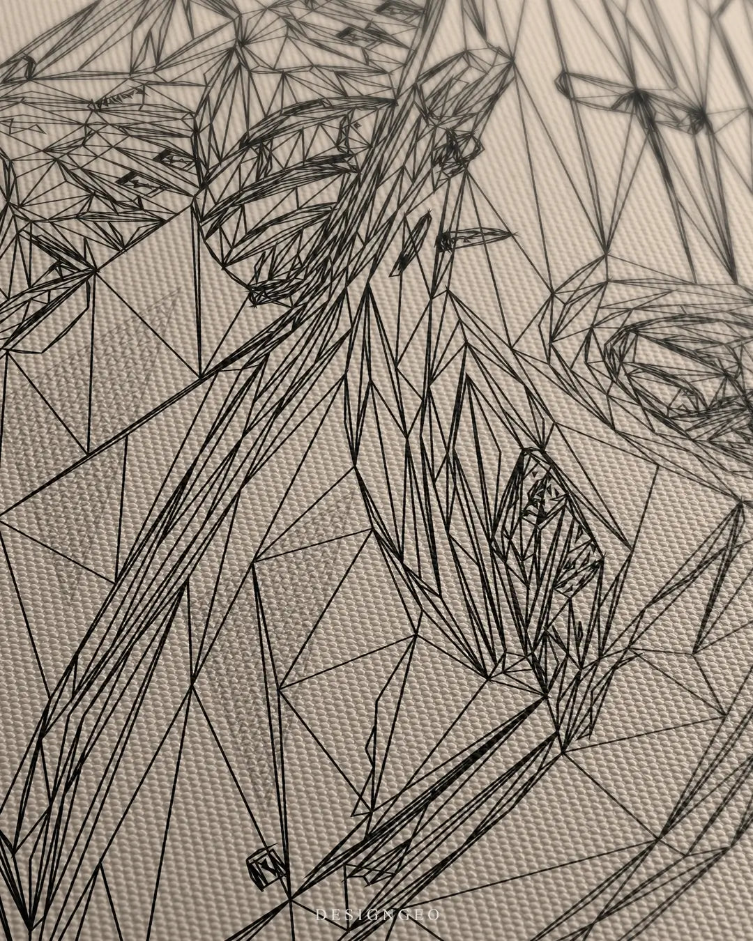 Close-up of minimalist automotive art featuring the sleek tail and spoiler of an exotic supercar in clean black lines on a neutral beige background