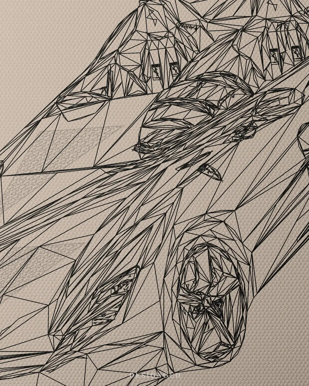 Artistic canvas illustration of an exotic car's side profile drawn with a single continuous black line, symbolizing speed and luxury in a modern minimalist style
