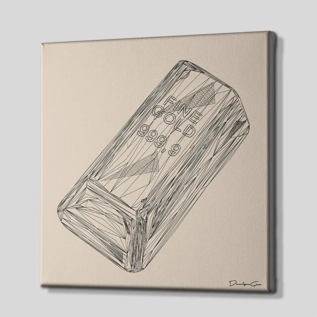 Side angle of the black line gold bar canvas print, highlighting the high-quality gallery wrap finish and the professional 3D depth of the wooden frame
