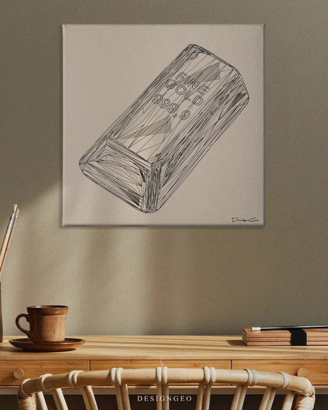 Fine Gold Bar Outline Canvas Wall Art