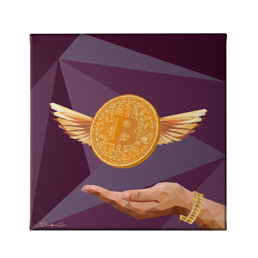 Fly Bitcoin Art Square Canvas Print by DesignGeo