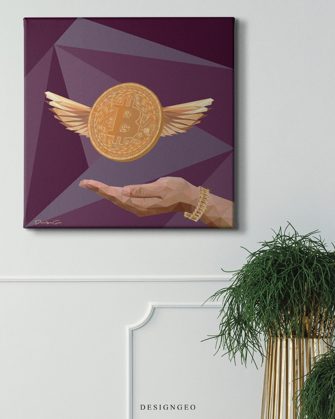 Fly Bitcoin Art Square Canvas Print by DesignGeo