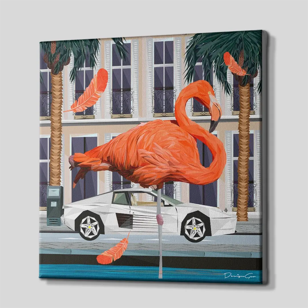 Side angle of the exotic animal French Riviera canvas print, highlighting the high-quality gallery wrap finish and the professional 3D frame depth