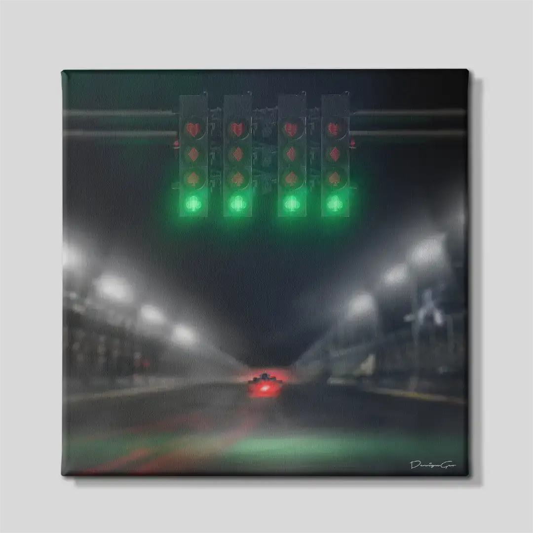 Front view of the Gamble Grid casino racing square canvas wall art, a premium decorative piece for modern executive offices, luxury home bars, or high-end gaming rooms