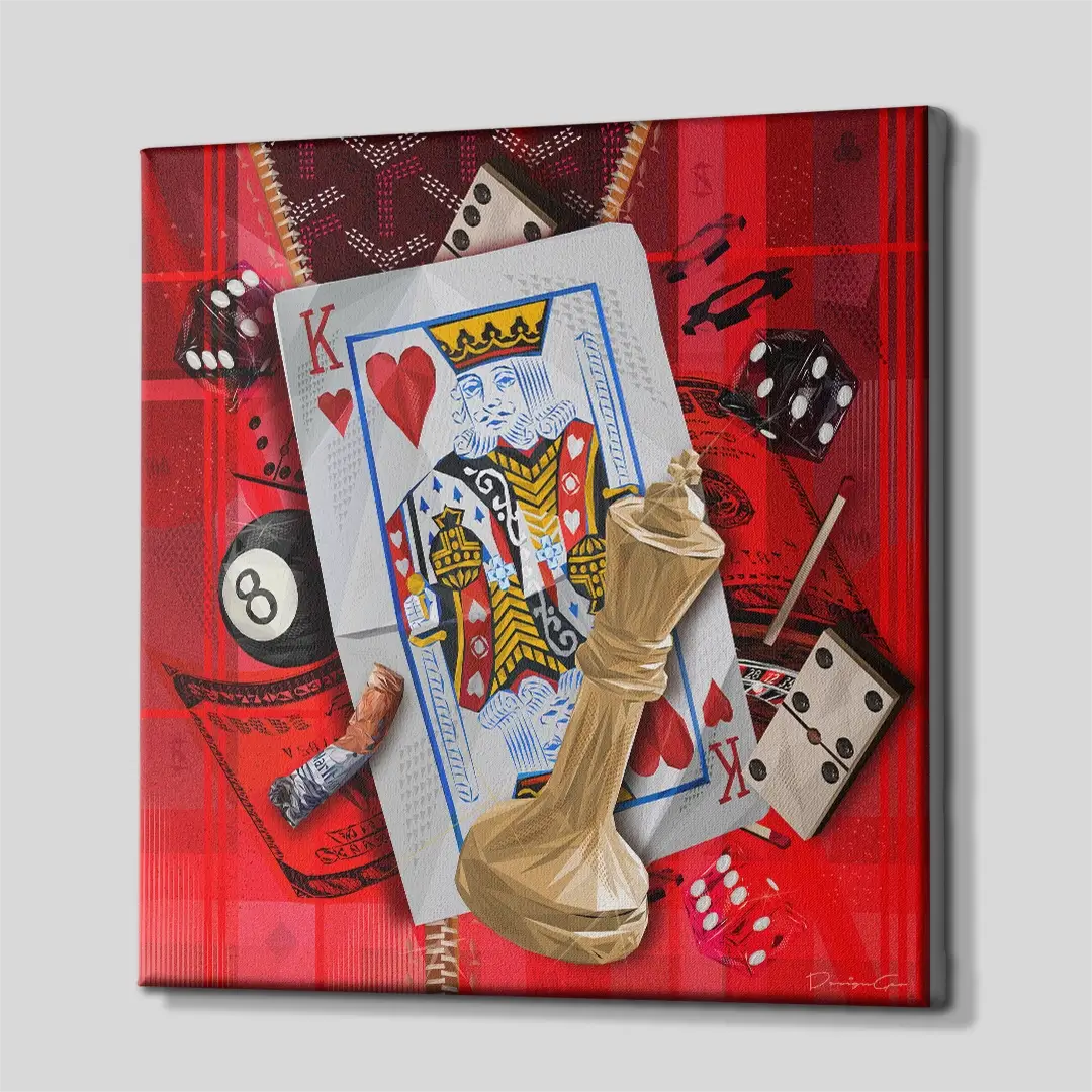 Side angle of the casino fortune canvas print, highlighting the professional gallery wrap finish and the high-quality wooden frame depth