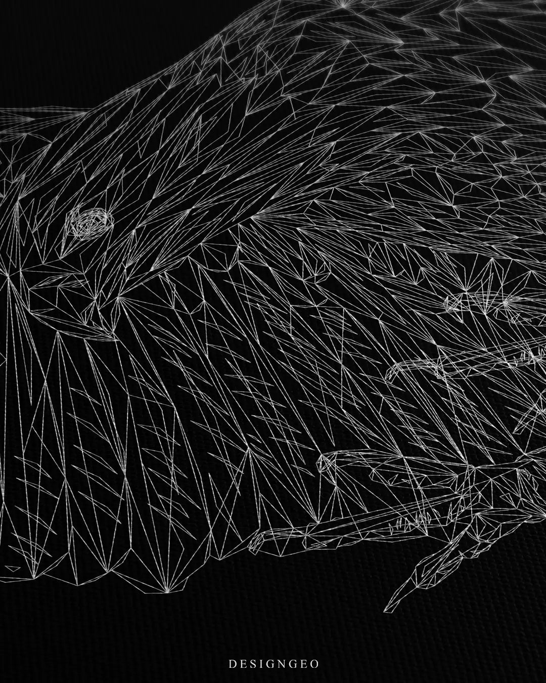 Detailed view of the geometric eagle canvas art, showcasing the clean vector lines, poly art patterns, and high-contrast premium print finish