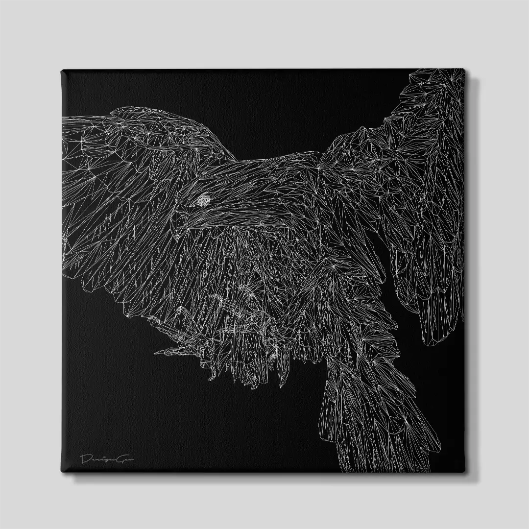 Front view of the abstract geometric eagle square canvas wall art, a premium decorative line-art piece for professional workspaces and modern offices