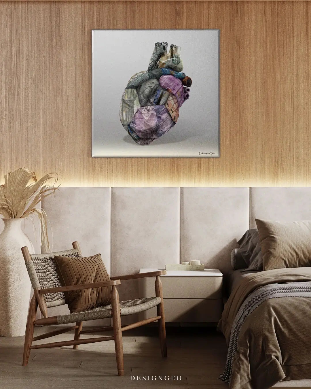Global Currency Heart Canvas Wall Art