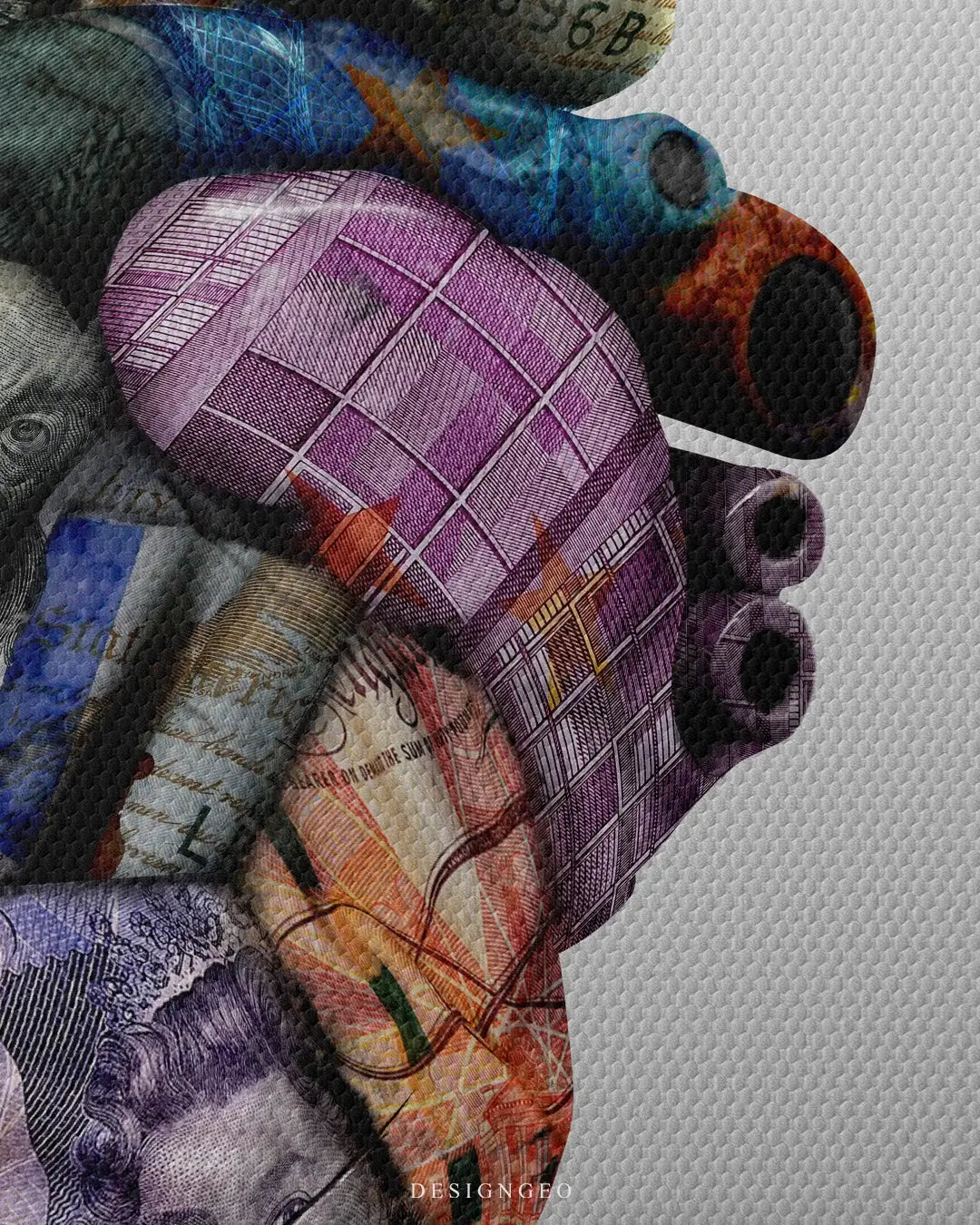 Global Currency Heart Canvas Wall Art