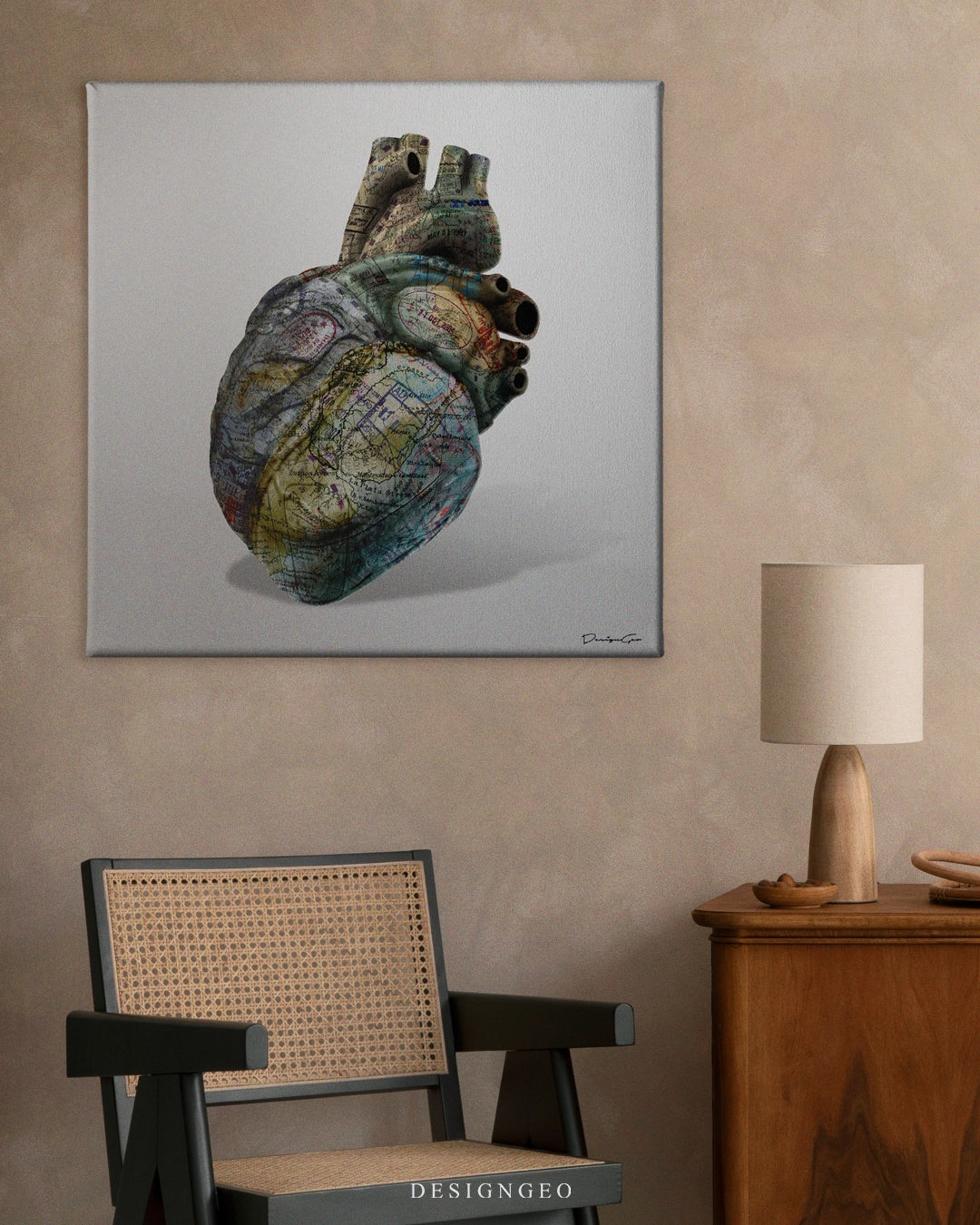 Globetrotters Heart Art Square Canvas Print by DesignGeo