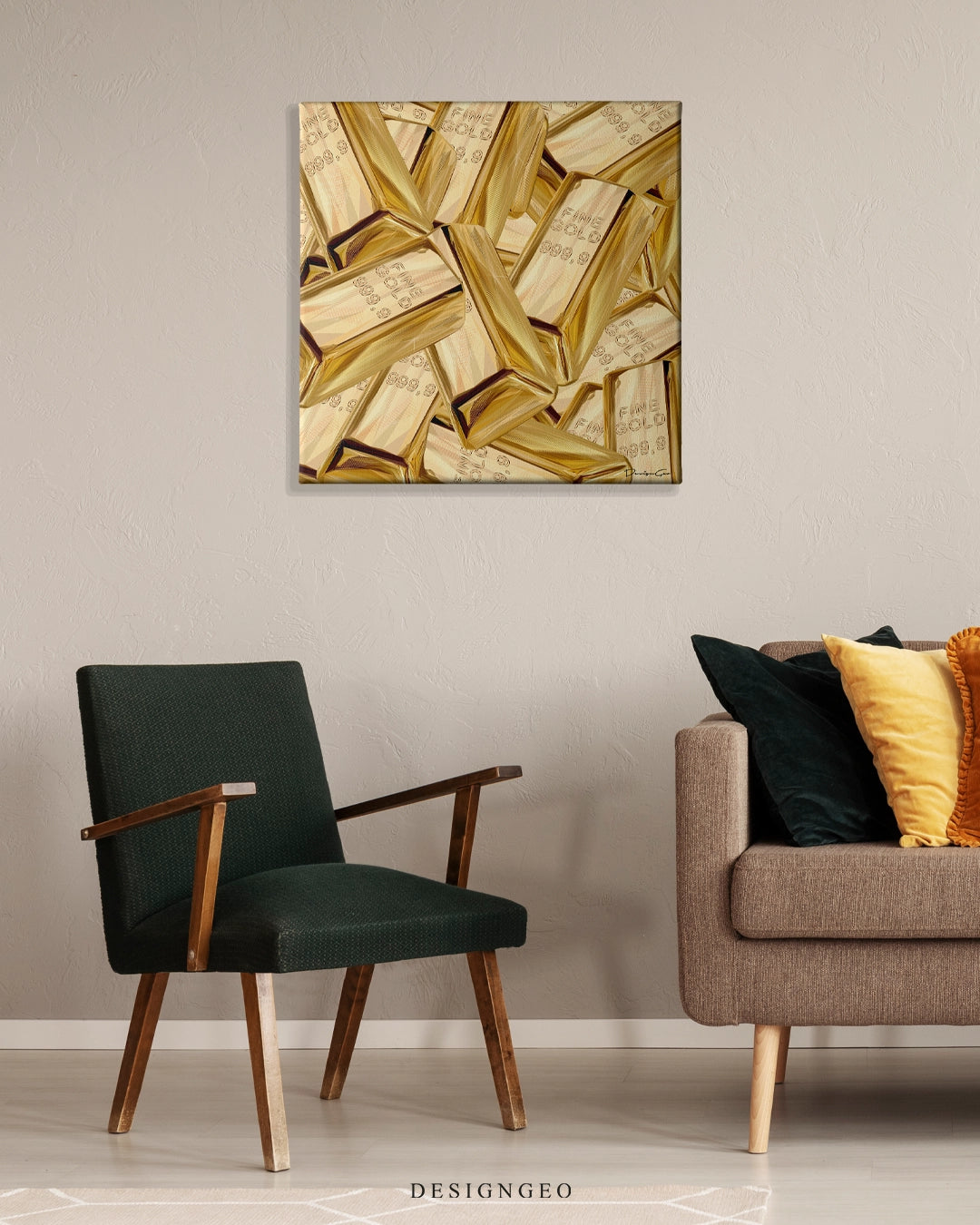 Gold Bricks Art Square Canvas Print by DesignGeo