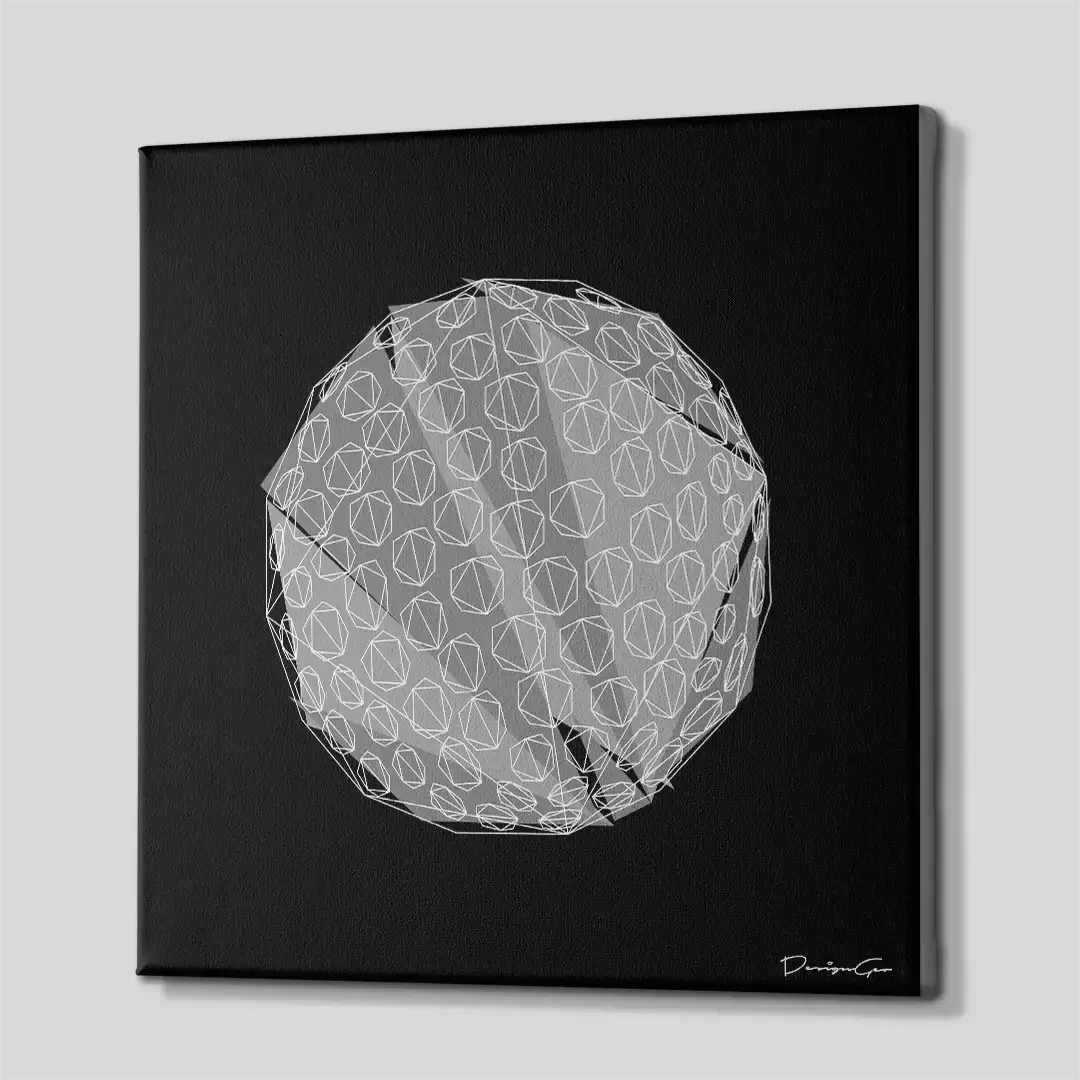 Side angle of the minimalist golf ball sports canvas print, highlighting the high-quality gallery wrap finish and professional 3D frame depth for luxury styling